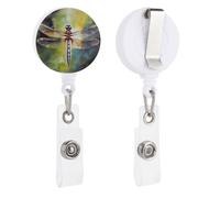 Dragonfly Painting Retractable Badge Reel - Personalized ID Name Badge Holder with Lanyard Cute Badges Reel Holder Round Nurse Doctor Name Tag Badges Clip for Work