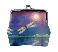 Dragonfly Painting Women's Leather Kiss-Lock Coin Purse,Double-Sided Full Print Pattern,Ultra-Fine Fiber Leather,Small Clutch Wallet for Cash,Cards,Coins