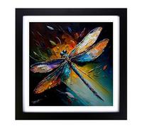 Dragonfly Palette Knife Painting Framed Print | 18x18 Inch Black Framed Wall Art | Ready to Hang | Modern Animal Picture | Living Room Bedroom Lounge Office