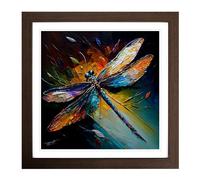Dragonfly Palette Knife Painting Framed Print | 18x18 Inch Walnut Framed Wall Art | Ready to Hang | Modern Animal Picture | Living Room Bedroom Lounge Office