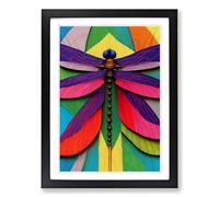 Dragonfly Patchwork Framed Print | A2 Black Framed Wall Art | Ready to Hang | Modern Animal Picture | Living Room Bedroom Lounge Office