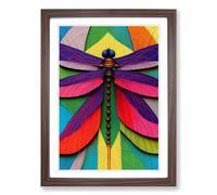 Dragonfly Patchwork Framed Print | A2 Walnut Framed Wall Art | Ready to Hang | Modern Animal Picture | Living Room Bedroom Lounge Office
