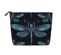 Dragonfly Pattern Dark Blue Makeup Bag For Women, Waterproof Linen Travel Cosmetic Organizer Lightweight Zipper Travel Toiletry Bag Organizer Makeup Brushes Storage Bag