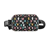 Dragonfly Pattern Illustration Women Men Teens Fashionable Fanny Pack Waist Bag for Workout Running Hiking, Crayon Polka Dots Black Pattern, One Size