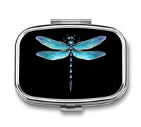 Dragonfly Pill Box with Mirror Travel Pill Organizer - 2 Compartment Portable Medicine Holder Container