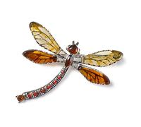 Dragonfly Pin Brooch in 925 Sterling Silver and Baltic Amber, Women's Dragonfly Brooch, Statement Brooch, Insect Brooch, Boho Jewellery
