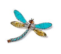 Dragonfly Pin Sterling Silver Brooch with Turquoise and Amber Stones - Boho Insect Statement Brooch