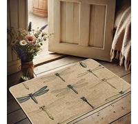 Dragonfly Print Doormat, Green Insect Door Mat for Spring & Summer Indoor Outdoor Entryway Farmhouse Decor, Rubber Waterproof Non-Slip Mud Absorbent Front Mat, Easy Clean 29x17 Inch
