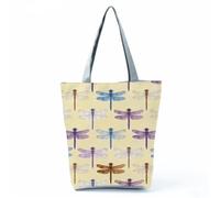 Dragonfly Print Tote Bag, Large Zippered Shoulder Bag for Makeup Storage & Travel(Hlk2818)