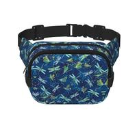 Dragonfly Print Unisex Square Double Layer Waist Bag Crossbody Fanny Pack Travel Workout Accessory, Black, One Size, Black, One Size