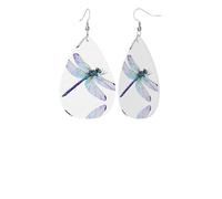 Dragonfly Printprint Leather Earring Stylish Waterdrop Shaped Dangle Earrings With Double Sided Print, Pvc Leather 925 Silver Plated Hooks For Womenâ€™s Fashion Holiday Party Gift
