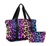 Dragonfly Purple Gym Bag - Weekender Duffle Travel Tote with Toiletry Swim Bag, Cheetah Neon, One Size