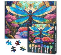 Dragonfly Puzzles for Adults 1000 Pieces, Stained Glass Jigsaw Puzzles, Flowers Adult Puzzle for Adults, Educational Fun Games or Toys for Elders Friends 20X27 INCH