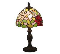 Dragonfly Red Rose Table Lamp, Reading Bedside Accent Desk Lamp Light, 8 Inch Stained Glass Lamp Shade, Pink,Rome zinc Alloy Base