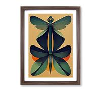 Dragonfly Retro Art Framed Print | A3 Walnut Framed Wall Art | Ready to Hang | Retro Animal Picture | Living Room Bedroom Lounge Office