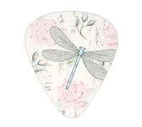 Dragonfly Shabby Chic Roses Worn Old Vintage Floral,12 Pcs Guitar Pick,3 Different Thickness Plectrums for Acoustic Guitar Bass Ukulele (0.46mm 0.96mm 0.71mm)