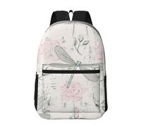 Dragonfly Shabby Chic Roses Worn Old Vintage Floral, 17 Inch Backpack With Pockets Casual Daypack Water Resistant School Bag