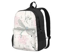 Dragonfly Shabby Chic Roses Worn Old Vintage Floral, Backpack With Pockets Casual Daypack Water Resistant School Bag for Travelling, Hiking, or Camping