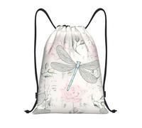 Dragonfly Shabby Chic Roses Worn Old Vintage Floral Drawstring Bag String Bag Lightweight Gym Backpack for Men Women