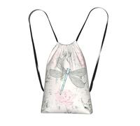 Dragonfly Shabby Chic Roses Worn Old Vintage Floral, Drawstring Sackpack Unisex String Bag Sport Gym Bag Casual Daypack Foldable Drawstring Backpack