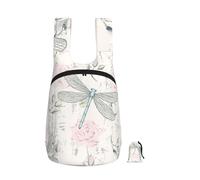 Dragonfly Shabby Chic Roses Worn Old Vintage Floral, Foldable Storage Backpack Unisex Sackpack Sport Gym Bag Casual Daypack