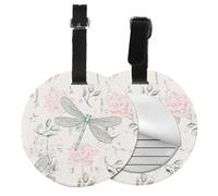 Dragonfly Shabby Chic Roses Worn Old Vintage Floral,Luggage Tags Pu Leather Name Tag Travel Suitcase Identifier ID Tags Durable Baggage Label 2 pcs