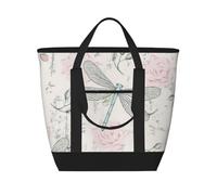Dragonfly Shabby Chic Roses Worn Old Vintage Floral,Lunch Bags Large Capacity Insulated Tote Bag For Women Men Work Picnic Travel