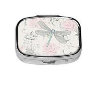 Dragonfly Shabby Chic Roses Worn Old Vintage Floral,Meta Pill Box 2 Compartment Medicine Case,Portable Organizer
