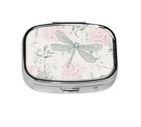 Dragonfly Shabby Chic Roses Worn Old Vintage Floral,Meta Pill Box 2 Compartment Medicine Case,Portable Organizer,Rectangle Meta Portable Organizer Pill Box 1044 Compartment Medicine Case