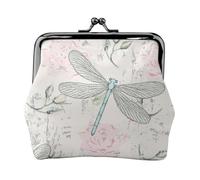 Dragonfly Shabby Chic Roses Worn Old Vintage Floral, PU Leather Coin Purse, Small Wallets, Change Pouch with Kiss Lock Clasp Buckle, Change Purse