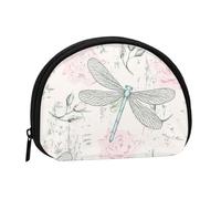 Dragonfly Shabby Chic Roses Worn Old Vintage Floral, Women's Storage Bag Shell Makeup Bag Small Coin Purse Shell Change Pouch