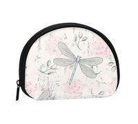 Dragonfly Shabby Chic Roses Worn Old Vintage FloralSmall Makeup Sanitary Napkin Storage Bag,Women's Cosmetic Coin Purse