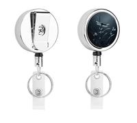 Dragonfly Silhouette Badge Reel Retractable Stainless Steel Badge Clip with Lanyard Cute Badges Reel Holder Heavy-Duty Nurse Doctor Name Tag Badges Clip for Work
