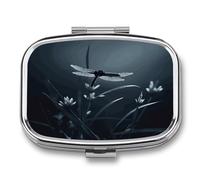 Dragonfly Silhouette Pill Box Medicine Pill Organizer Small Pill Case Travel Pill Container Portable Pill Case for Pocket 2 Compartment Pill Holder Pill Boxes for Travel