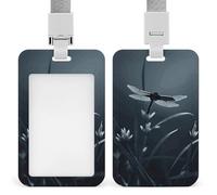 Dragonfly Silhouette Retractable ID Badge Holder with Lanyard - Vertical Badge Reel,Keychain Clip,Name Tag Id Card Holder Protector for Nurse Officer Teacher Security Staff Women Men