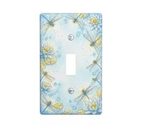 Dragonfly Single Light Switch Cover Plate, Nature Fanciful Water Lilies Bubbles Spring Blue Plastic Standard Size Decorative Wall Plates for Bedroom Bathroom Kitchen Entrance Decor (Single)
