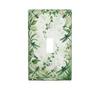 Dragonfly Single Light Switch Cover Plate, Nature Floral Ivy Water Lilies Spring Green Plastic Standard Size Wall Switch Plates Accents for Living Room Bedroom Home Office Decor (Single)