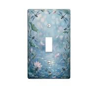 Dragonfly Single Light Switch Cover Plate, Nature Serene Water Lily Water Spring Blue Plastic Standard Size Switch Plate Decorative for New Apartment Home Bedroom Office Decor (Single)