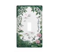 Dragonfly Single Light Switch Cover Plate, Nature Serene Water Lily Water Spring Green Plastic Standard Size Switch Plate Decorative for New Apartment Home Bedroom Office Decor (Single)