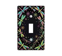 Dragonfly Single Light Switch Cover Plate, Summer Playful Flower Dot Summer Black Plastic Standard Size Wall Switch Plates Accents for Home Living Room Bedroom Bathroom Decor (Single)