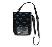 Dragonfly Sky Blue Black Travel Wallet Passport Holder Hidden Neck pouching Slim Lightweight Crossbody Bag with Adjustable Strap
