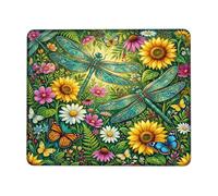 Dragonfly Small Mouse Pad, Nature Colorful Sunflower Butterfly Spring Green Square Rubber Non Slip Portable Mini Desk Mousepad Idea for Home Office Desk Laptop Gamers Gift Square 8x10 Inch
