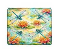 Dragonfly Small Mouse Pad, Nature Floral Water Lily Leaf Summer Turquoise Square Rubber Washable Portable Mini Desk Mousepad Accessories for Office Home Computer Laptop Square 8x10 Inch
