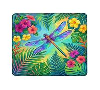 Dragonfly Small Mouse Pad, Tropical Vibrant Flowers Leaves Summer Green Square Rubber Washable Mini Travel Desk Mousepad Decor for Home Office Work Gaming Desk Square 8x10 Inch