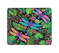 Dragonfly Small Mouse Pad, Tropical Vibrant Leaf Flower Summer Green Square Rubber Washable Portable Mini Desk Mousepad Idea for Home Office Desk Laptop Gamers Gift Square 8x10 Inch