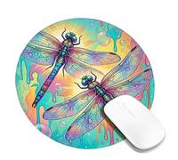 Dragonfly Small Mouse Pad, Vibrant Playful Bubbles Colorful Drips Summer Turquoise Round Rubber Smooth Portable Mini Desk Mousepad Accessories for Office Home Computer Laptop Round 8x8 Inch