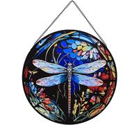 Dragonfly Stained Windows Hanging Suncatcher ,Crystal Flower Stained Glass Suncatchers Window Ornament Stained Glass Panel Sun Catcher Wall Hanging Decor Birthday Gift