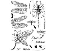 Dragonfly Stamp for Card Making Dragonflies Leaves Flowers, Specifical Birthday,Anniversary, Day Friend, Words Phrase Clear Rubber Stamp for DIY Scrapbooking Paper Crafting Handmade Crafts Art Craft