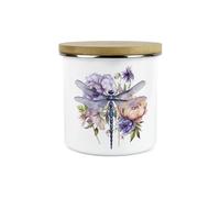 Dragonfly Storage Canister - Pretty Purple Insects Floral Homewares Gift - 1.2L Enamel Kitchen/Home Container