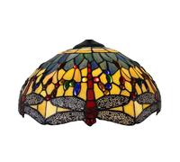 Dragonfly Style Stained Glass Lamp Shade Replacement Only 16X8 Inch Tiffany Lampshades Vintage Handmade Sea Blue Yellow Red Light Cover for Table Lamp Pendant Light Floor Lamp,Red